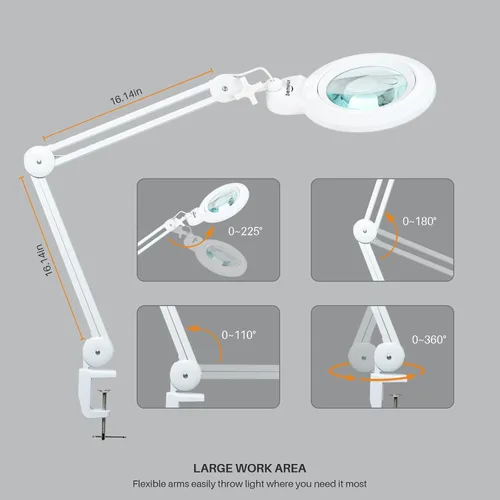 Miniatura 4 de Bifocals - Lámpara de escritorio con aumento con abrazadera, 5 dioptrías con 20 dioptrías, lente desmontable de 6 pulgadas y 120 luces LED, 3 modos