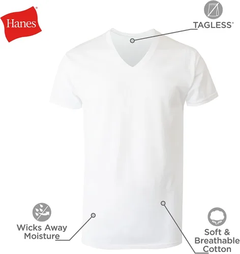 Miniatura 6 de Hanes Paquete de camiseta interior para hombre, camiseta de algodón con cuello en V, camisetas que absorben la humedad para hombres, paquete de 12