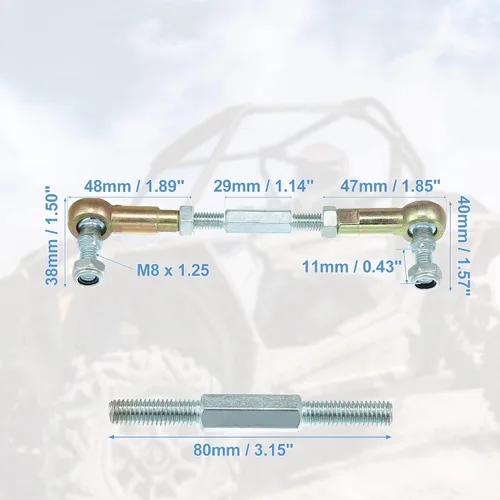 Miniatura 3 de X AUTOHAUX 2 piezas de junta esférica de barra de acoplamiento de dirección M8 de 80 mm para ATV de 50 cc, 70 cc, 90 cc, 110 cc, 125 cc, 150 cc, 200