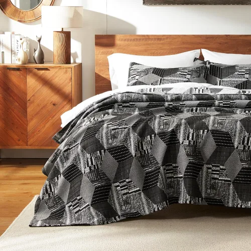 SLEEP ZONE Juego de edredón de jacquard geométrico, tamaño individual/individual XL, 2 piezas, ultra suave, ligero con 1 funda de almohada, juego de