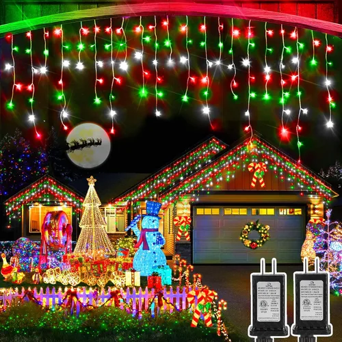 Miniatura 14 de Luces de Navidad para exteriores, 49 pies, 480 luces LED para exteriores, 90 tiras de luces de carámbano con 8 modos, temporizador impermeable