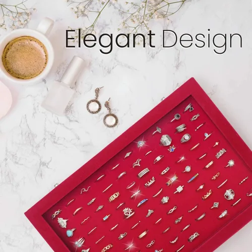 Miniatura 5 de Estuche organizador de anillos de joyería, bandeja de almacenamiento para múltiples anillos con tapa transparente, organizador de bandeja