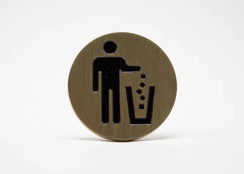 Miniatura 10 de Logotipo de basura, emblema, medallón, cocina, oficina, parte delantera del gabinete, 1.5 pulgadas, acero inoxidable, latón, negro mate, cantidad 1