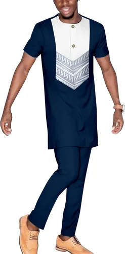 Miniatura 9 de Chándal para hombre, ropa africana, manga corta, tops y pantalones, conjunto de 2 piezas, trajes dashiki, talla grande, atuendo casual