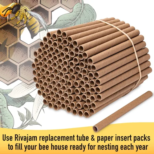 Miniatura 6 de Rivajam Paquete de repuesto de 125 tubos nidos de cartón Mason Bee House Colmena de abejas solitarias y suministros Kit de inicio y regalo