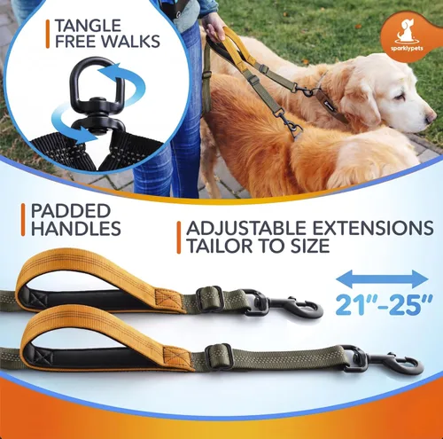 Miniatura 4 de SparklyPets Double Bungee Waist 2 Dog Leash with Back Brace – Dual Dog Leash for Medium/Large Breeds – Running Belt Fanny Pack with Phone, Waste