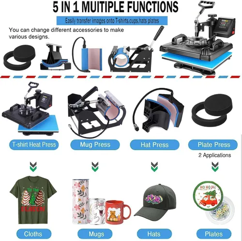 Miniatura 2 de AKEYDIY Máquina de prensa de calor profesional 5 en 1 para camisetas, combo de prensa de calor digital, 12 x 15 pulgadas, máquina de prensa
