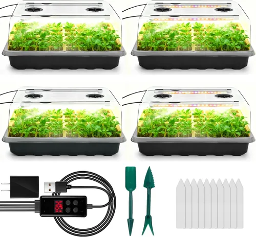 Miniatura 11 de Bandeja para inicio de semillas con luz de crecimiento, kit de 96 celdas, bandejas de inicio de plántulas con cúpulas de humedad, temporizador