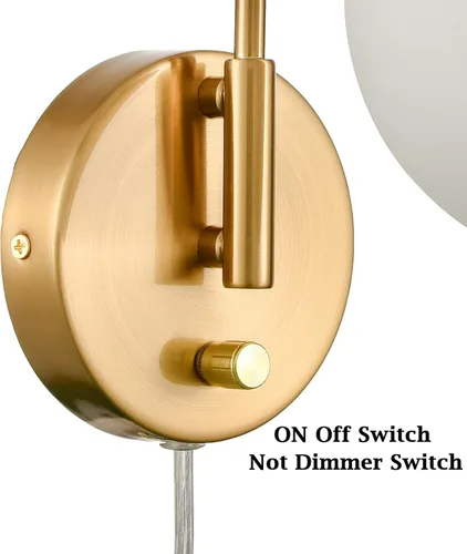 Miniatura 7 de Lámpara de pared moderna de mediados de siglo con interruptor, lámpara de pared dorada con acabado de latón, lámpara de pared con globo de vidrio