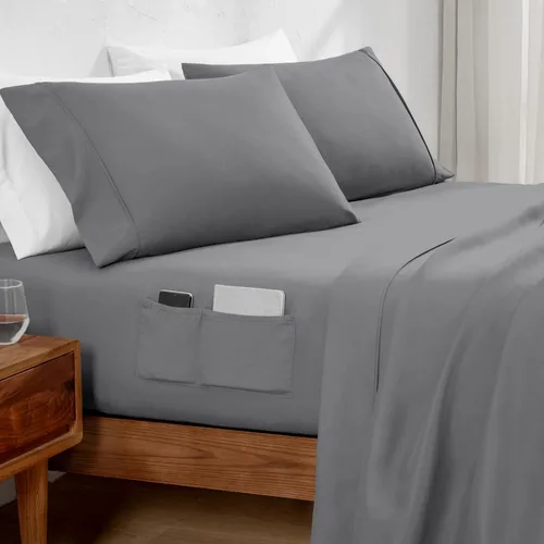 Bare Home - Juego de sábanas y fundas de almohadas de microfibra ultrasuave de 1,800 hilos y doble bolsillo, doble cepillado, bolsillo profundo, 02