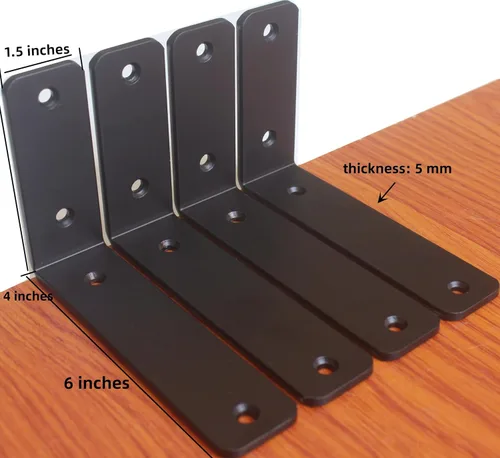 Miniatura 2 de Paquete de 2 soportes de estante en L de 6 pulgadas de largo x 4 pulgadas de alto x 1.5 pulgadas de ancho, 5 mm de grosor, soportes de estante