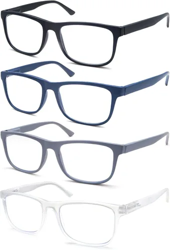 Miniatura 11 de Gafas de lectura 1.50 de gran tamaño cuadradas para hombres lectores marco negro paquete de 4, anteojos cómodos y ligeros para leer con bisagra