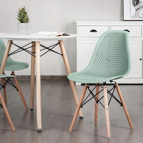 Miniatura 8 de LDAILY Moccha - Juego de 4 sillas de comedor DSW, sillas laterales de PP con patas de madera de haya y diseño de malla, sillas laterales modernas