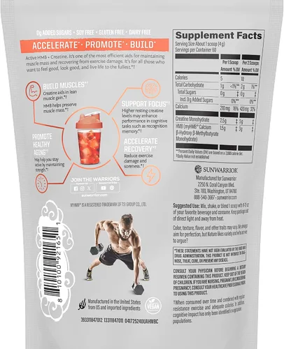 Miniatura 2 de Sunwarrior Creatina HMB Monohidrato Polvo Recuperación Muscular, 8.47 oz Suplemento para antes del entrenamiento para hombres y mujeres, suplemento