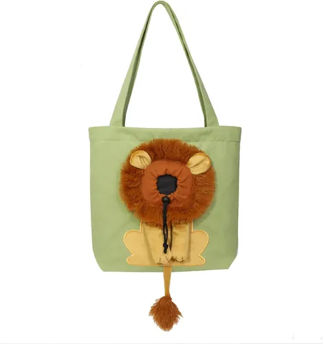 Bolsa de hombro de lona para mascotas, lindo transportador de perros pequeños en forma de león, bolsa portátil para mascotas para perros y gatos