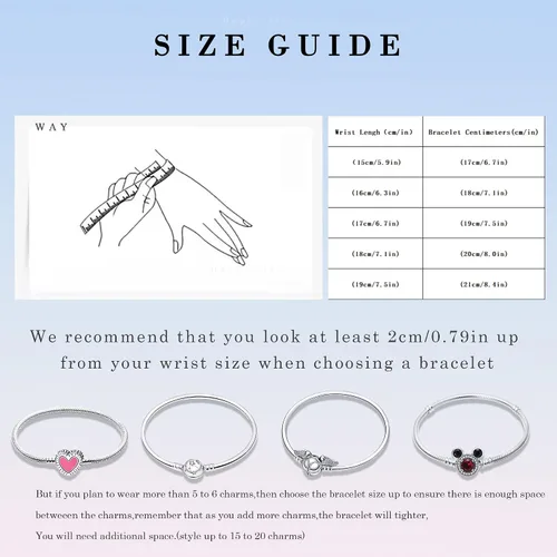 Miniatura 3 de HappyStar 925 Sterling Silver Snake Chain Bracelet Fully compatible with Pandora charms, With Mickey Mouse head Clasp Charm Bracelets gifts for Teen