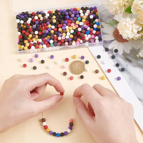 Miniatura 2 de OLYCRAFT 488 cuentas de roca volcánica de 0.236 pulgadas – 8 colores Chakra Energy Lava piedras preciosas redondas sueltas para hacer joyas