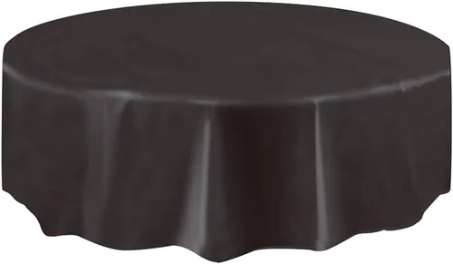 Mantel redondo de plástico sólido negro (84 pulgadas), 1 unidad, diseño elegante y calidad premium, ideal para fiestas, eventos y uso diario