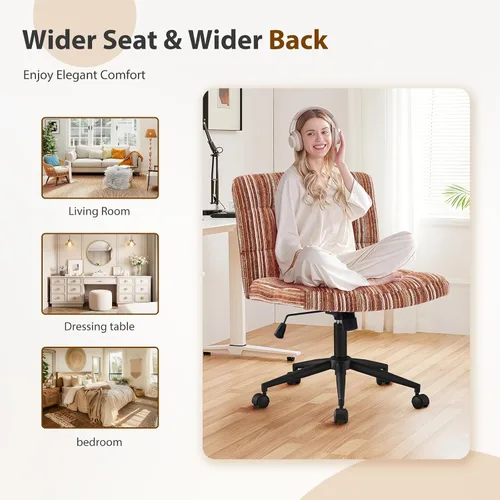 Miniatura 3 de Furnimart Silla de escritorio giratoria de 360° con tiras cruzadas, cojín extra grueso, silla de felpilla de alta calidad con patas cruzadas