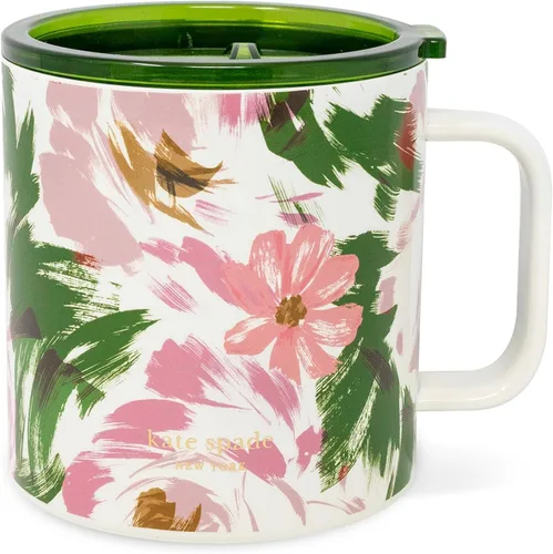 Miniatura 12 de kate spade new york Taza aislada de acero inoxidable con asa y tapa, vaso de doble pared de 16 onzas, taza de viaje de café reutilizable