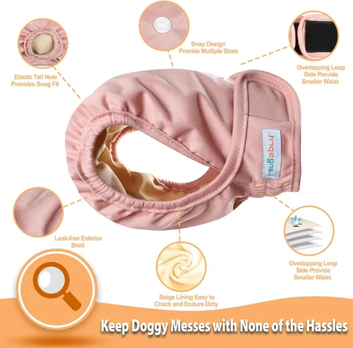 Miniatura 4 de Langsprit Pañales lavables para perra (paquete de 3) - Sin fugas, reutilizables, para perritas en período, bragas altamente absorbentes para calor