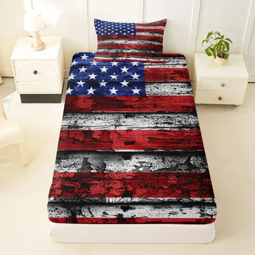 Miniatura 7 de Feelyou Juego de sábanas de la bandera estadounidense, tamaño individual, juego de cama para niños y niñas, 4 de julio, 4 de julio, sábana bajera