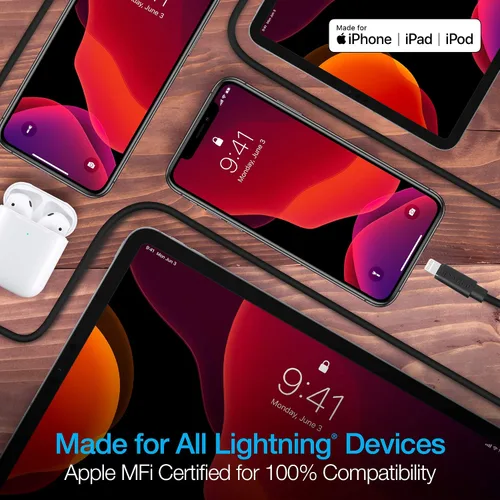 Miniatura 5 de Naztech Cargador de cable Lightning, duradero, redondeado, de carga rápida de 12 pies, cable Lightning certificado USB-C a MFi compatible
