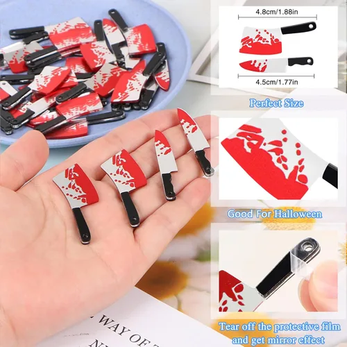 Miniatura 2 de 24 dijes de cuchillos falsos, colgante de Halloween, mini cuchillos acrílicos para mujeres, fabricación de joyas, manualidades, dijes de Halloween