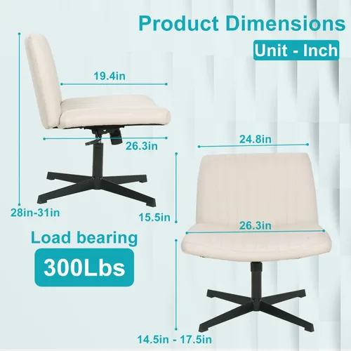 Miniatura 3 de BestOffice Silla cruzada cómoda, sin brazos, con patas cruzadas, silla de escritorio sin ruedas, silla de escritorio amplia ajustable giratoria