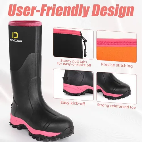 Miniatura 6 de D DRYCODE Botas de goma para mujer con vástago de acero, botas de lluvia cálidas de neopreno de 0.236 pulgadas (0.236 in), botas de lluvia cálidas e