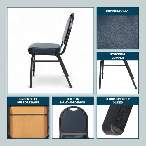 Miniatura 9 de OEF Furnishings OEF9204-BT/2 Silla apilable de grado comercial para banquetes (vinilo azul, marco recubierto de polvo negro, paquete de 2)