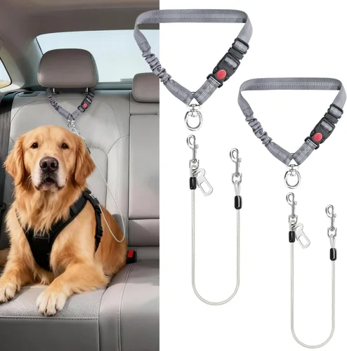 Miniatura 10 de Idepet Cinturón de seguridad para perro para automóvil, 2 piezas de cinturón de seguridad de perro de acero inoxidable a prueba de mordidas, arnés 3