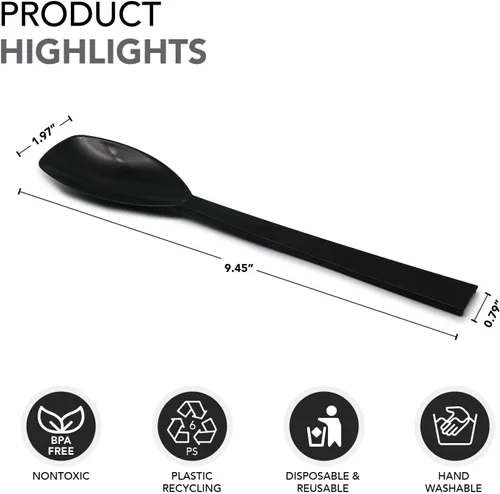 Miniatura 5 de Party Essentials Kit de utensilios de plástico para servir bufé, cucharas, tenedores, pinzas, 20 piezas, color negro