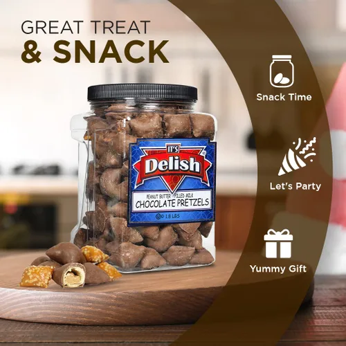 Miniatura 4 de Its Delish, Pretzels de mantequilla de maní cubiertos de chocolate con leche, contenedor jumbo de 1.8 libras a granel Nuggets de pretzel