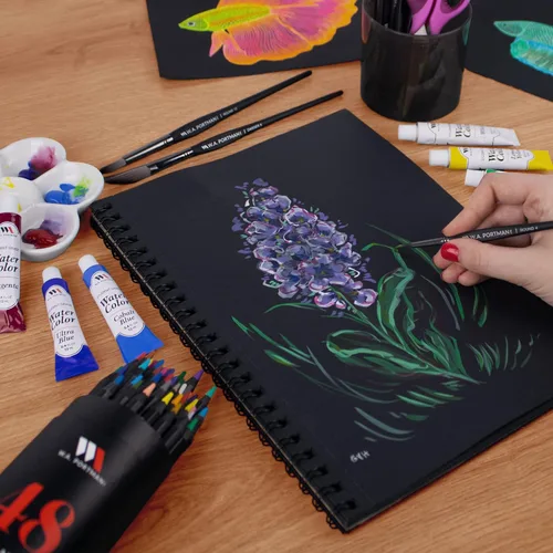 Miniatura 7 de WA Portman - Cuaderno de bocetos de papel negro A4 (8.3" x 11.7"), papel negro para marcadores de 140 GSM sin ácidos, 60 páginas (30 hojas), diario