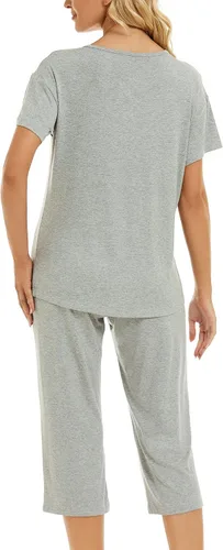 Miniatura 2 de LOCUBE Conjunto de pijama para mujer, suave y cómodo, conjunto de pijama de manga corta y pantalones capri