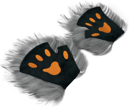 Miniatura 58 de Guantes de garra para disfraz de Halloween, medio dedo, lobo, oso, gato, guantes, guantes de piel sintética para mascarada, cosplay, utilería de mano