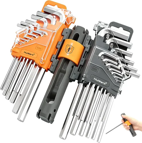 Miniatura 11 de MULWARK Juego de llaves Allen plegables de 17 piezas Sistema métrico y estándar SAE – Herramienta de llave 2 unidades hexagonales portátiles