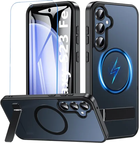 Miniatura 22 de OWKEY Funda para Samsung Galaxy A37/A36 Bark Phone Pro 5G con soporte, magnética, a prueba de golpes, para Magsafe translúcida mate, transparente