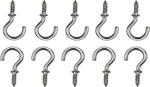 50 ganchos de techo de acero inoxidable (304) de 5/8 pulgadas, gancho pequeño para tazas, ganchos de luz atornillados para colgar en exteriores e