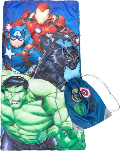 Jay Franco Marvel Avengers Battle Formation Saco de Dormir - Saco de dormir ligero para niños, acogedor y cálido, con Capitán América, Iron Man,