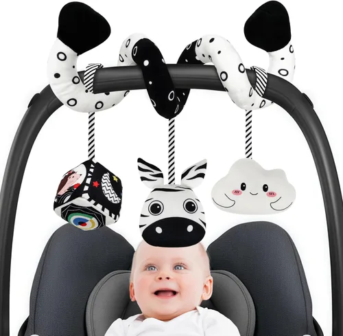 Miniatura 8 de GKDOMS Cochecito colgante en espiral para bebé y asiento de automóvil, juguete sensorial de alto contraste, juguete sensorial de felpa para recién