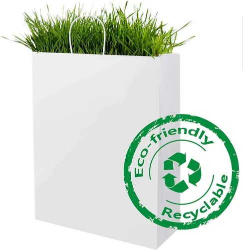 Miniatura 5 de BagDream Bolsas de papel kraft de 13 x 7 x 17 pulgadas, 50 bolsas de regalo blancas con asas, grandes para compras, recuerdos de fiesta, venta al