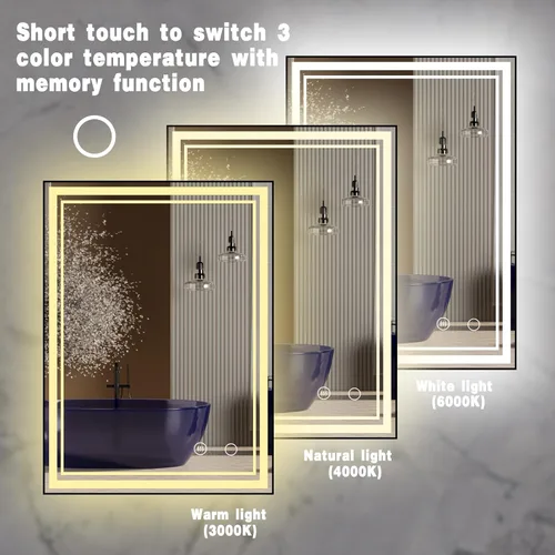 Miniatura 4 de Espejo de baño LED de 30 x 22 pulgadas con luces LED enmarcadas, espejo de baño retroiluminado y frontal iluminado, marco de aluminio cuadrado