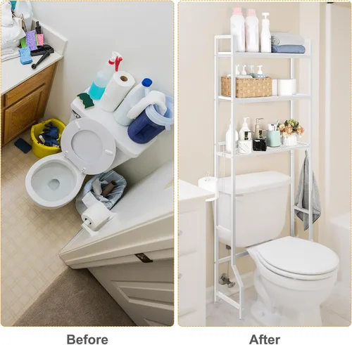 Miniatura 6 de Estante de almacenamiento sobre el inodoro de 3 niveles sobre el inodoro, organizador de baño de madera detrás del inodoro, estante de pie con 4