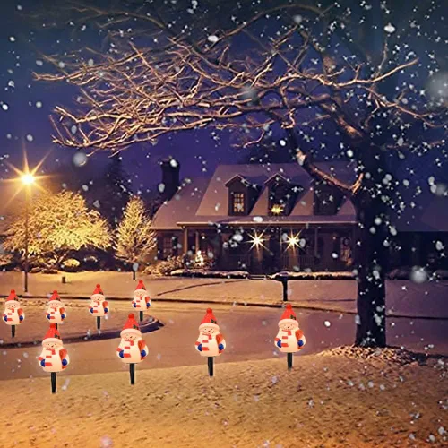 Miniatura 7 de GOOTHY 2 juegos de luces de camino de Navidad de muñeco de nieve, 7 pies C7 para exteriores con 8 estacas de muñeco de nieve, decoraciones