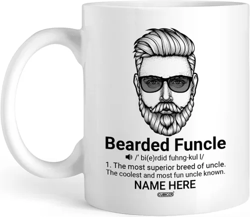 CUBICER Tazas de café personalizadas con frases divertidas, vasos de hongos barbudos, nombre personalizado, tío de cerámica blanca, novedad, tazas