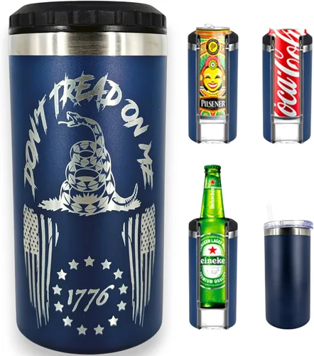 Miniatura 13 de Betsy Ross - Enfriador de latas aislado de acero inoxidable de doble pared con bandera y bandera estadounidense, capacidad para latas de 12 o 16
