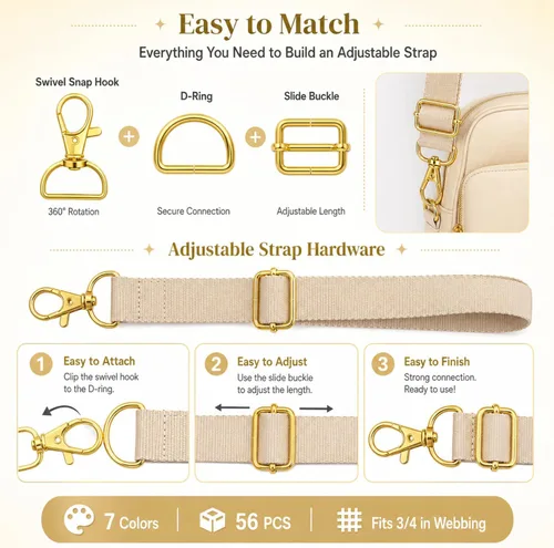 Miniatura 5 de 56 piezas de anillos D para herrajes de bolso, herrajes para bolso para confección de bolsos, hebillas para manualidades (color mixto, 25 mm)