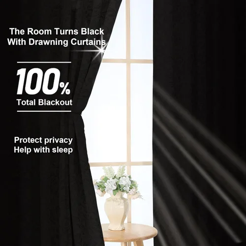 Miniatura 3 de OWENIE - Cortinas totales opacas para dormitorio de 96 pulgadas de largo, juego de 2 paneles, estampado de medallón, cortinas térmicas aisladas de 2